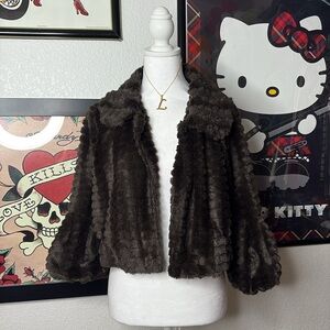 Brown Faux Fur Quarter Sleeve Cropped Jacket